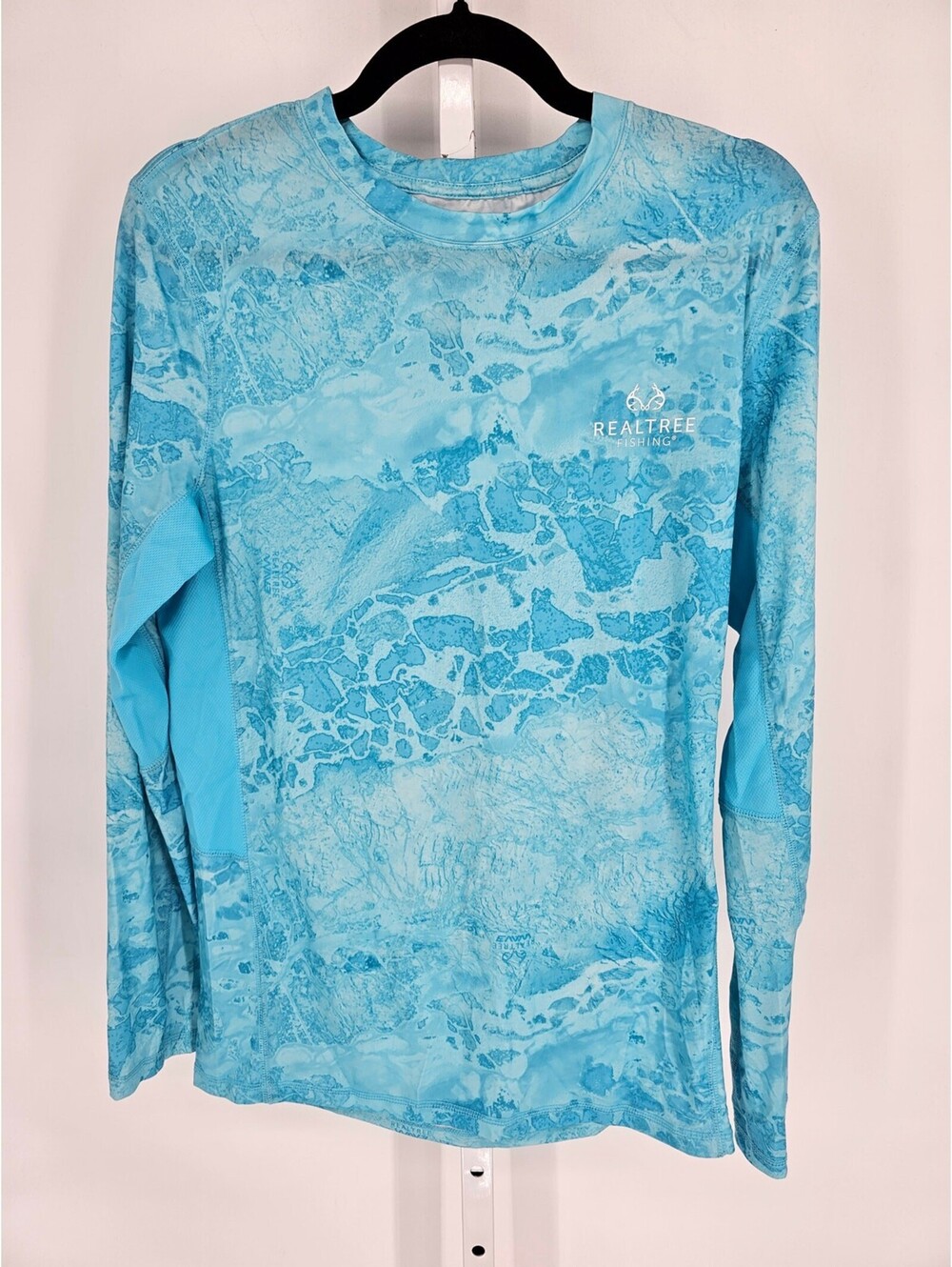 Realtree Fishing Mens Sz S Long Sleeve Athletic T Shirt Blue Water Print